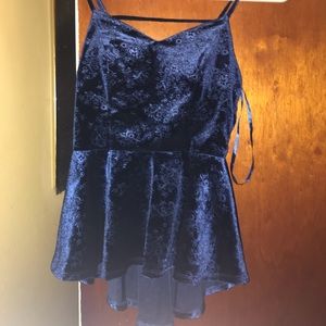 Blue velvet peplum tank top